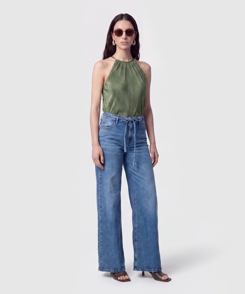 Jeans Wide Leg con Cord&oacute;n para Mujer