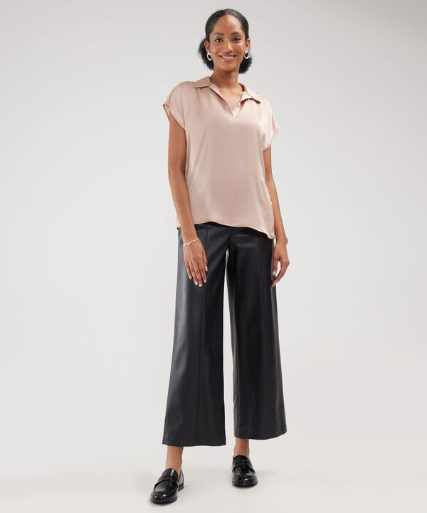 Blusa Manga Corta Corrida Unicolor  En Satin
