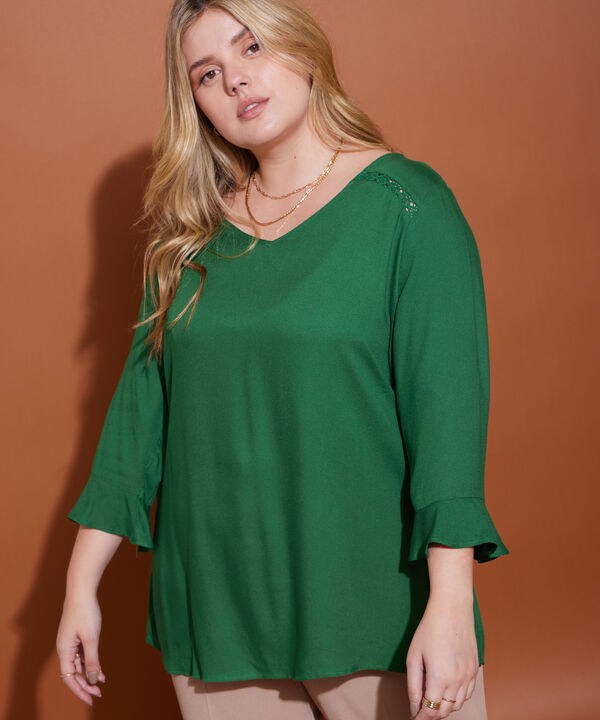 Blusa Manga 3/4 Con Ruche En Puño