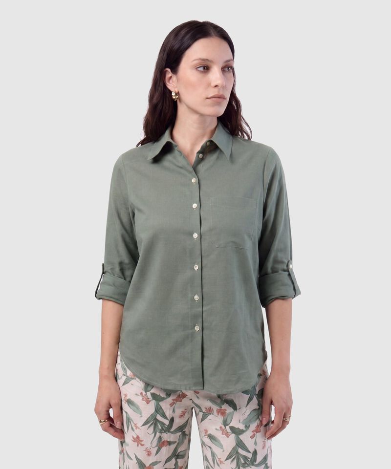 Camisa con Unicolor Manga Larga Para Mujer