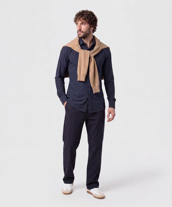 Camisa Slim Fit De Punto Antiarrugas