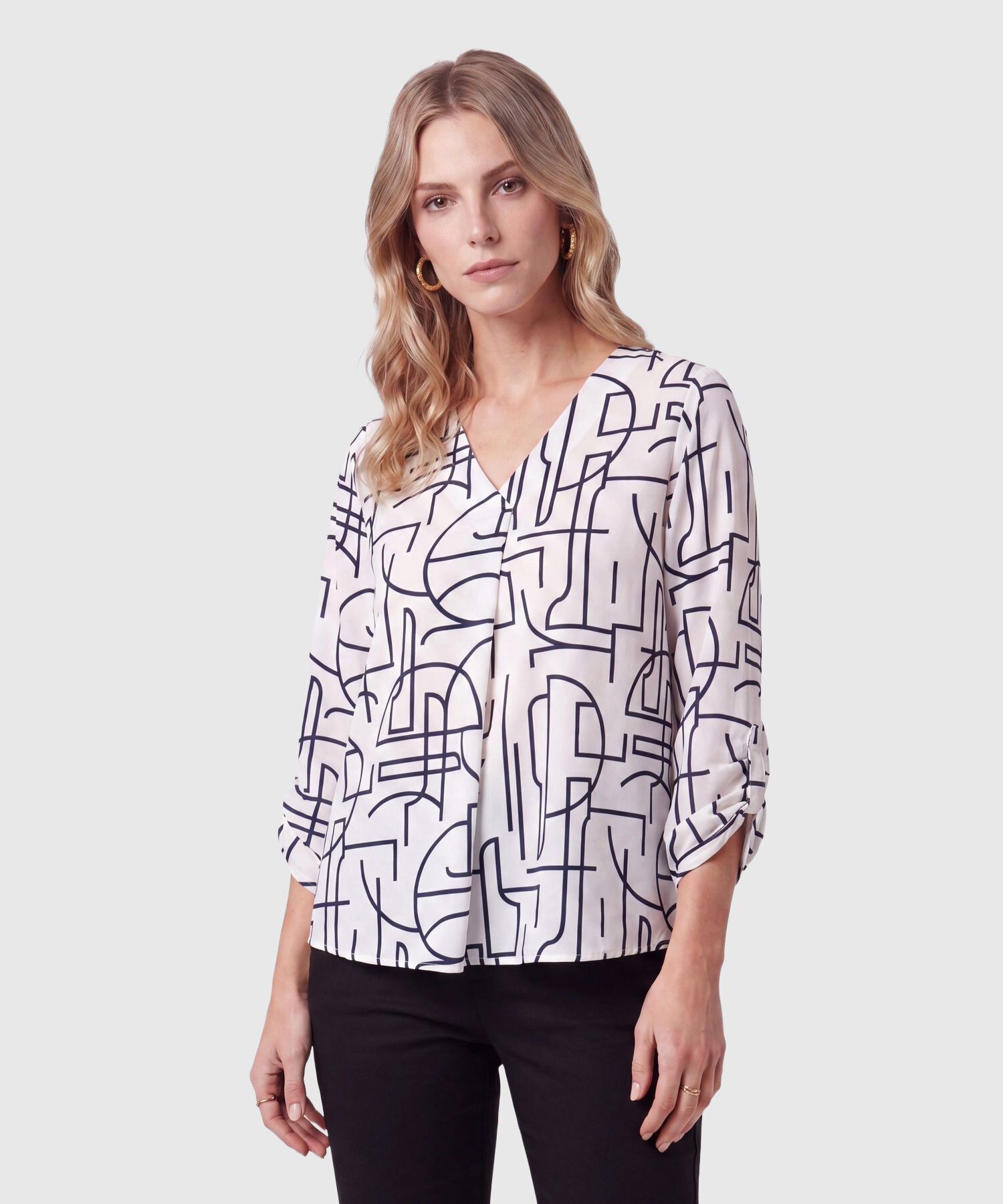 Blusa Manga 3/4 Con Pliegue Para Mujer