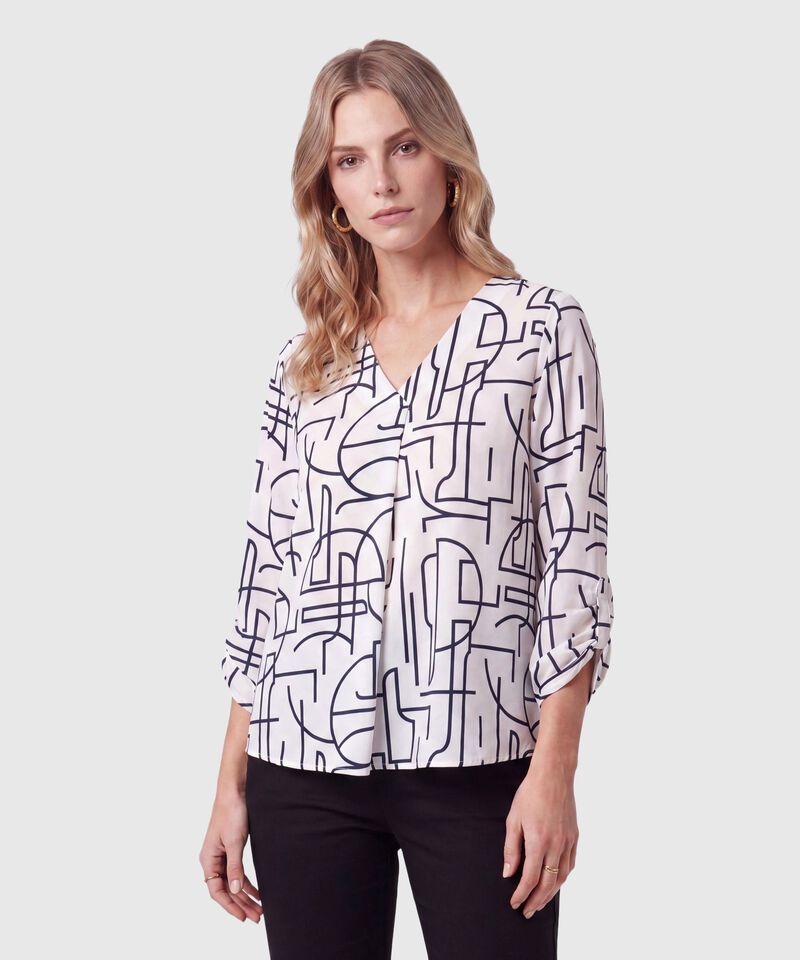 Blusa Manga 3/4 Con Pliegue Para Mujer