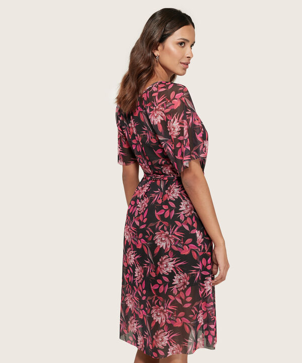 Vestido Manga Corta Midi Estampado En Tull