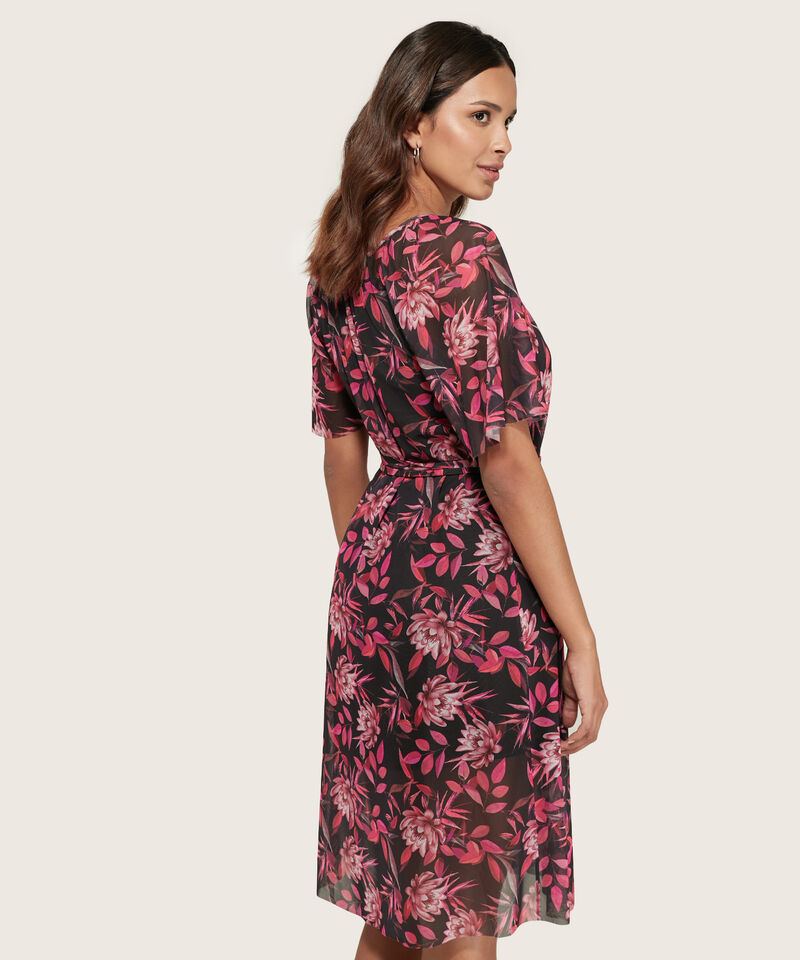 Vestido Manga Corta Midi Estampado En Tull