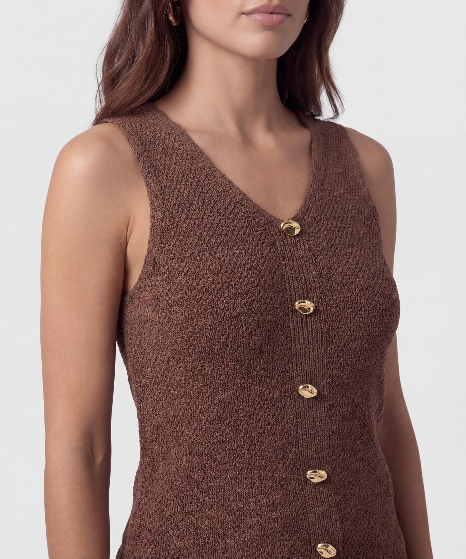 Chaleco De Tejido Con Botones Dorados Mujer