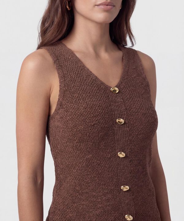 Chaleco De Tejido Con Botones Dorados Mujer