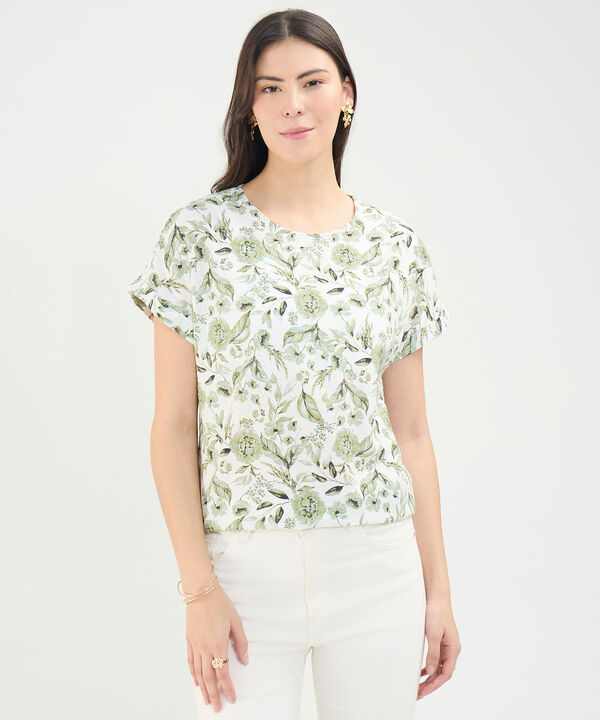 Blusa Estampada en Efecto Lino image number null