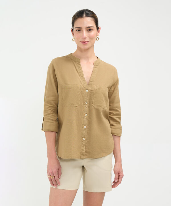 Blusa Cuello Mao en Efecto Lino image number null