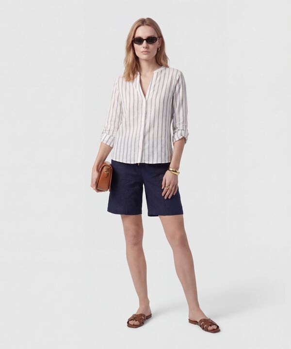 Camisa Cuello Neru Con Manga Ajustable Para Mujer