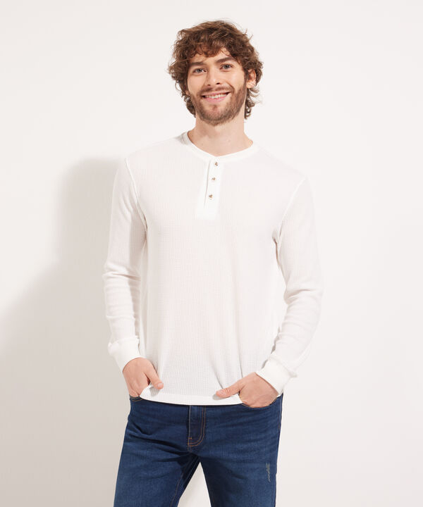 Camiseta Manga Larga Unicolor Cuello Henley