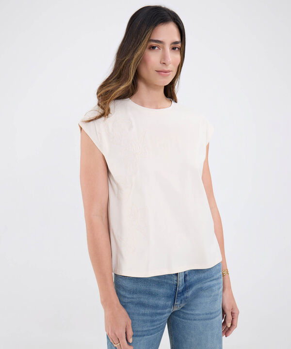 Camiseta Unicolor Con Bordado image number null