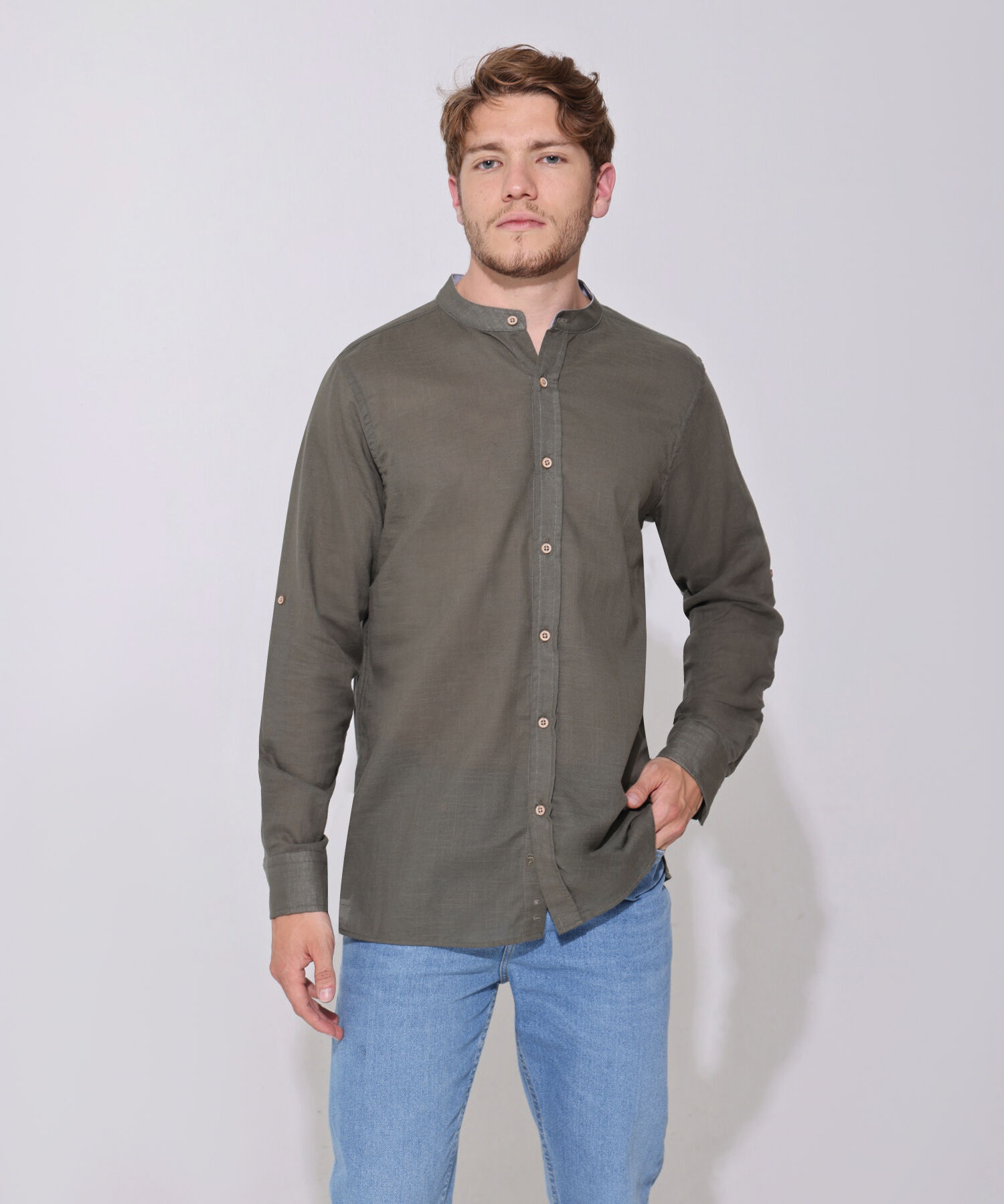 Camisa Manga Larga Cuello Neru Unicolor