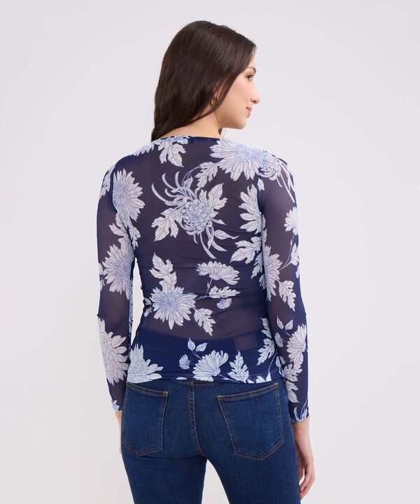 Camiseta Manga 3/4 Estampada, Cuello Redondo