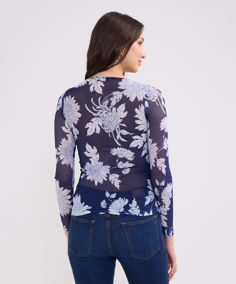 Camiseta Manga 3/4 Estampada, Cuello Redondo