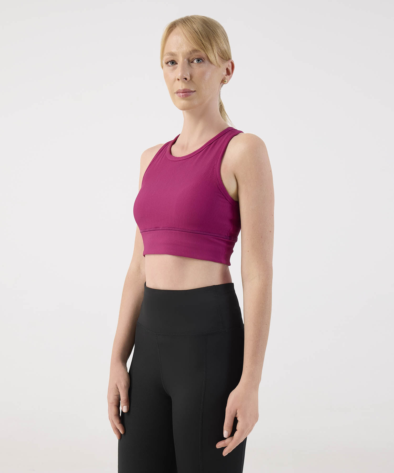 Top Crop Ribbed Mujer Escote Alto Y Espalda Atl&eacute;tica