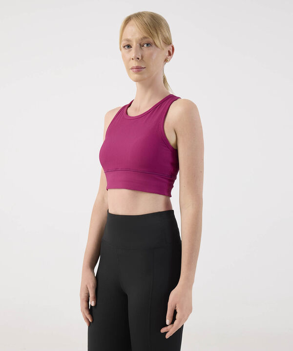 Top Crop Ribbed Mujer Escote Alto Y Espalda Atl&eacute;tica image number null