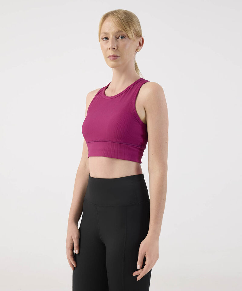 Top Crop Ribbed Mujer Escote Alto Y Espalda Atl&eacute;tica