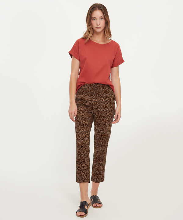 Pantalón Estampado Con Elástico En Cintura, Bolsillos Laterales Y Anudado Decorativo, Líneas
