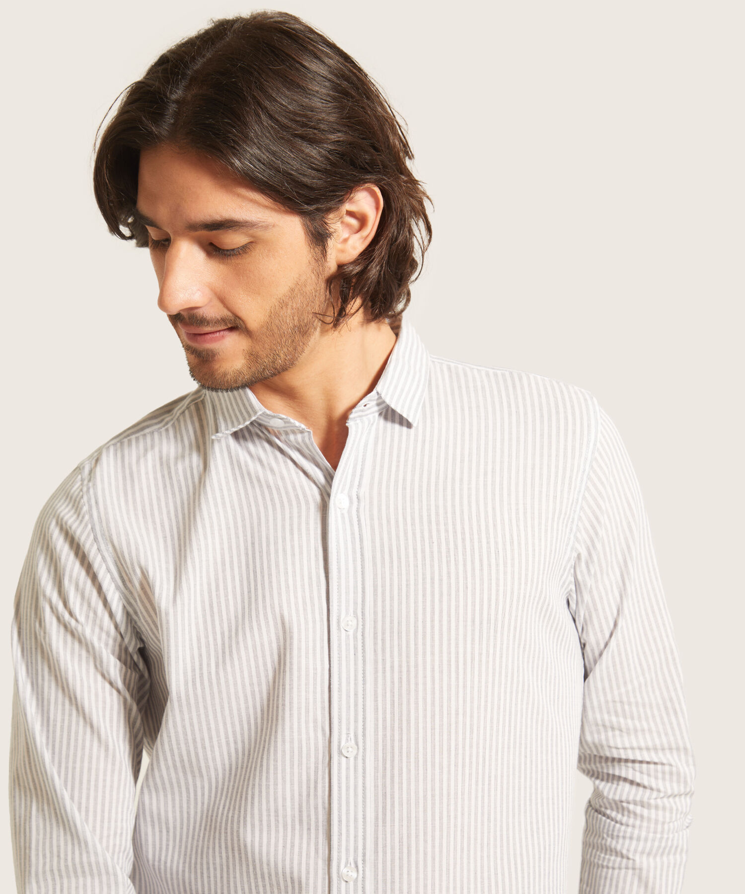 Camisa Manga Larga Preteñida Rayas, Slim