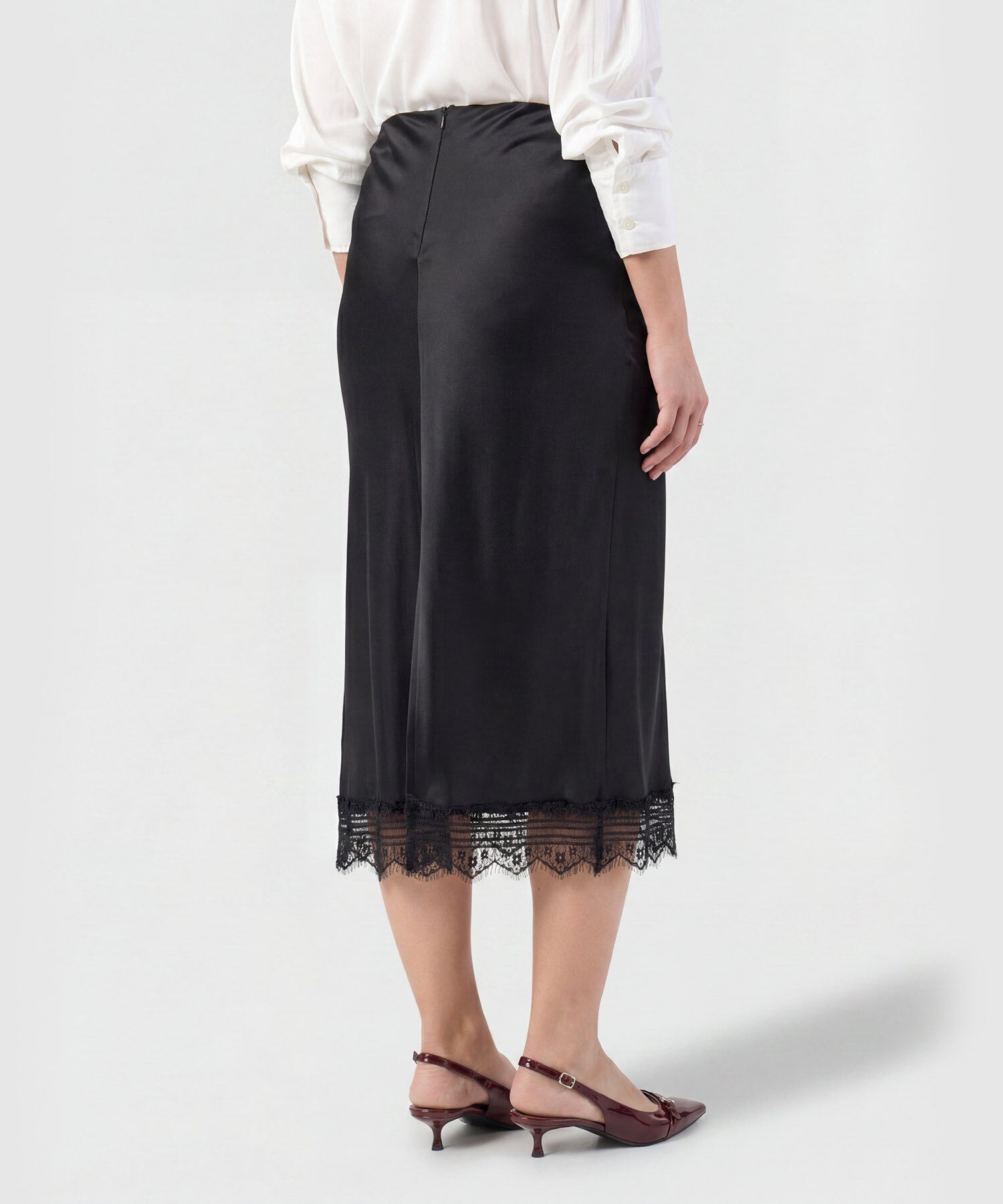 Falda Mujer Midi Unicolor Detalle Encaje