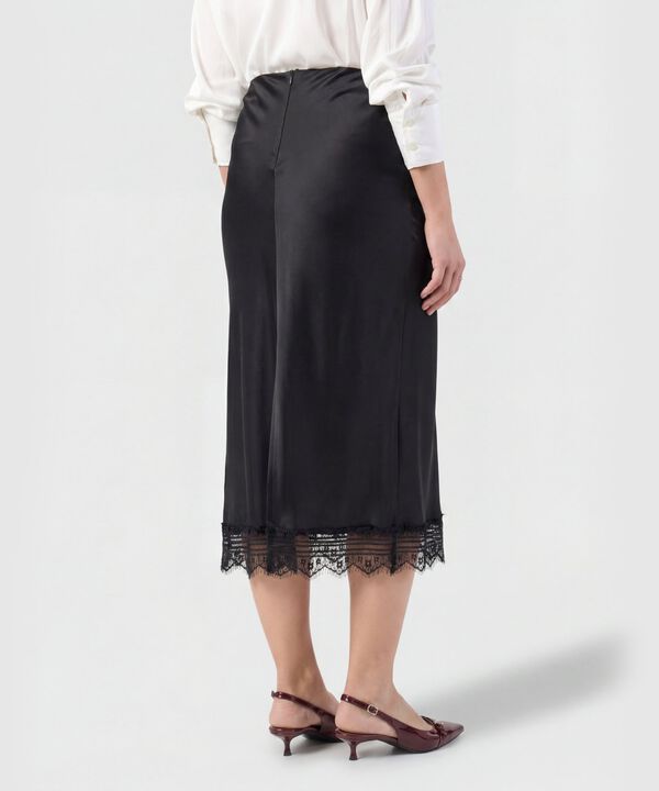 Falda Mujer Midi Unicolor Detalle Encaje