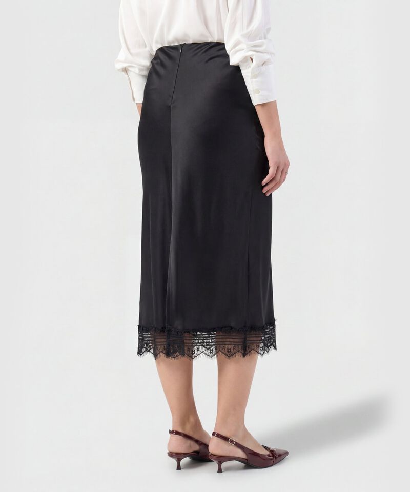 Falda Mujer Midi Unicolor Detalle Encaje