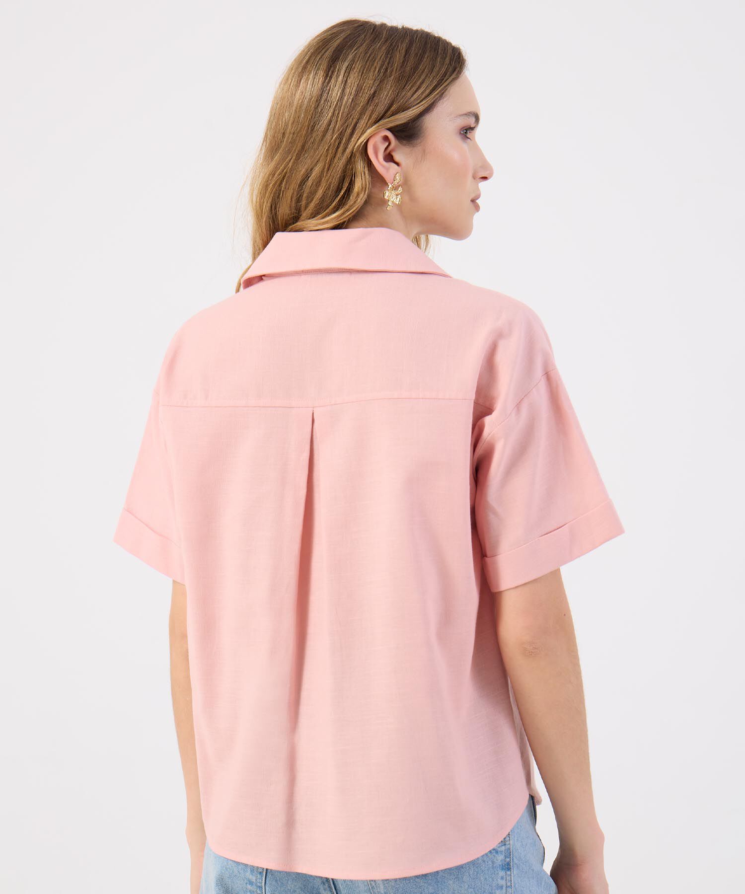 Camisa Rosa Casual Manga Corta Bolsillos