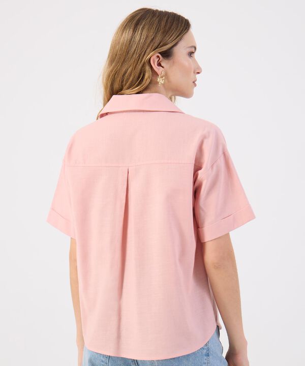Camisa Rosa Casual Manga Corta Bolsillos