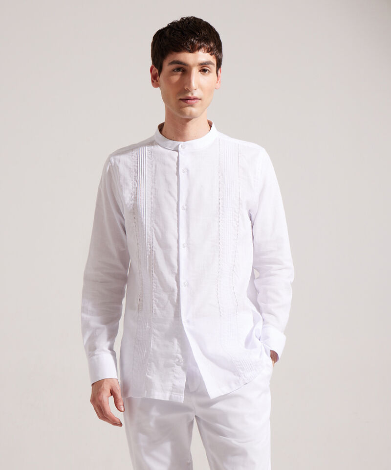 Camisa Guayabera Manga Larga  Cuello Neru En Algodón