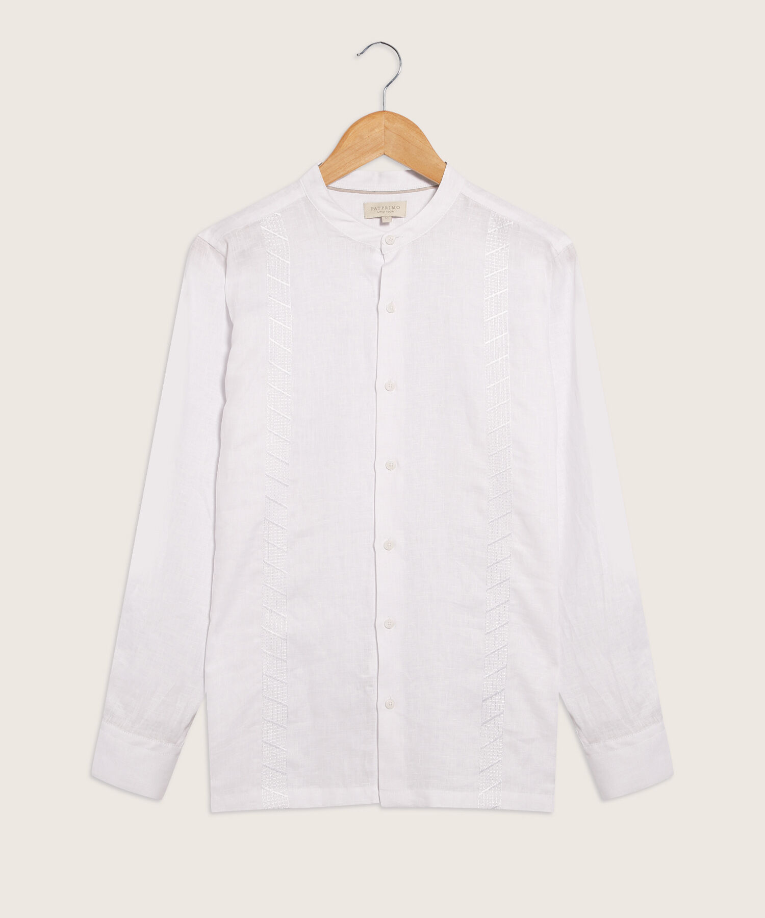 Camisa de Manga Larga con Cuello Mao y Bordado