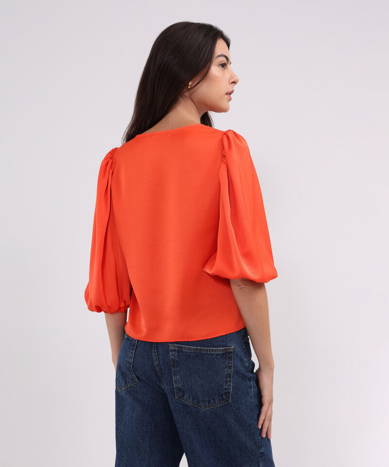 Blusa Escote V Unicolor Con Anudado En Delantero
