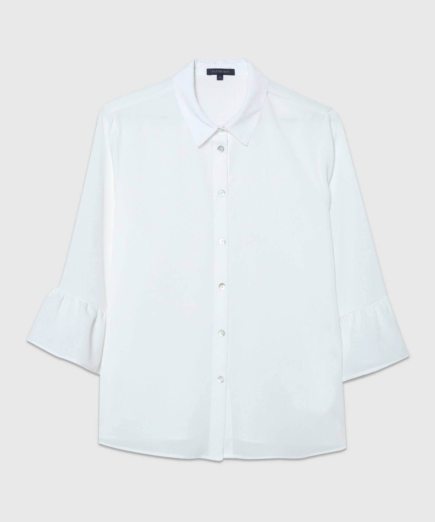 Blusa Unicolor, Manga 3/4 Con Boleros, Cuello Camisero Y Perilla Con Botones En Frente, Serena