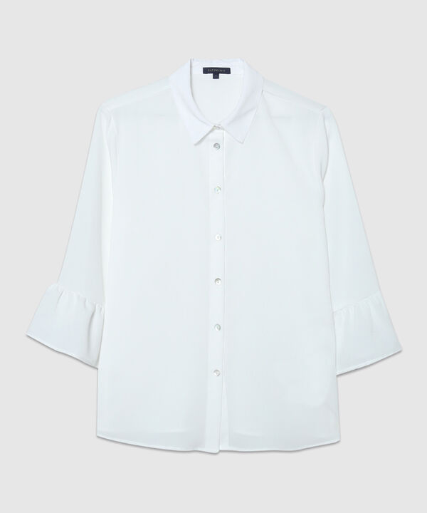 Blusa Unicolor, Manga 3/4 Con Boleros, Cuello Camisero Y Perilla Con Botones En Frente, Serena