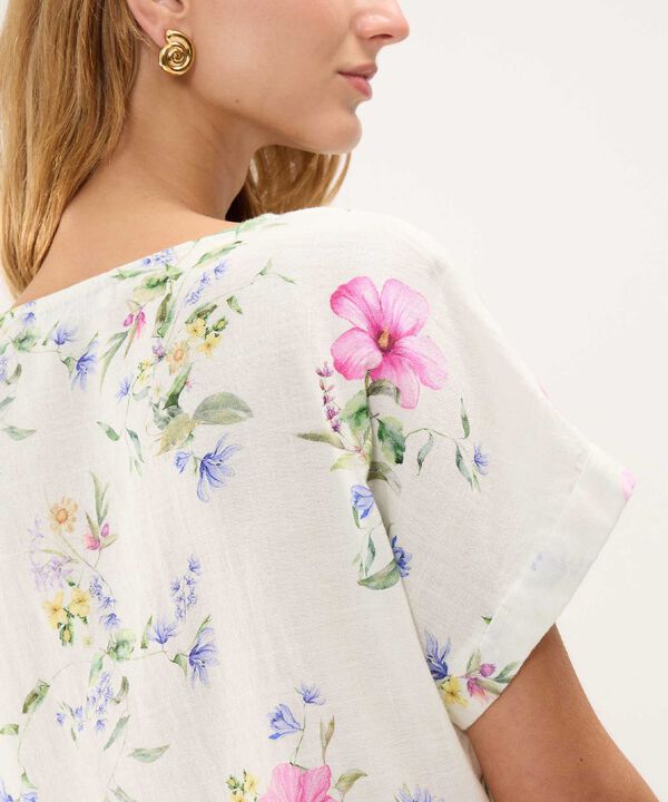 Blusa Estampada en Efecto Lino