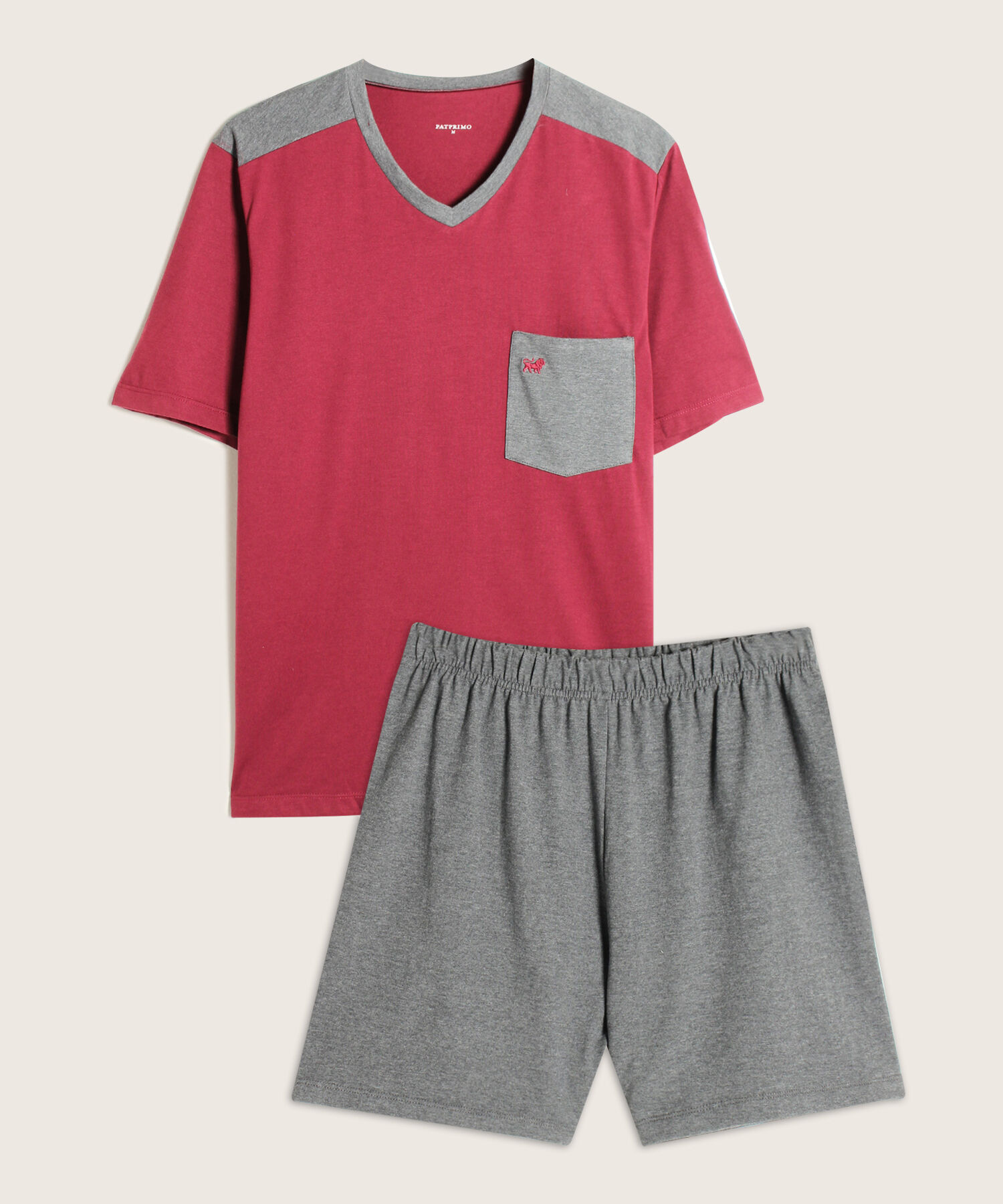 Pijama Set Camiseta Unicolor Con Cortes En Hombre Contraste Bolsillo Y Bermuda Unicolor