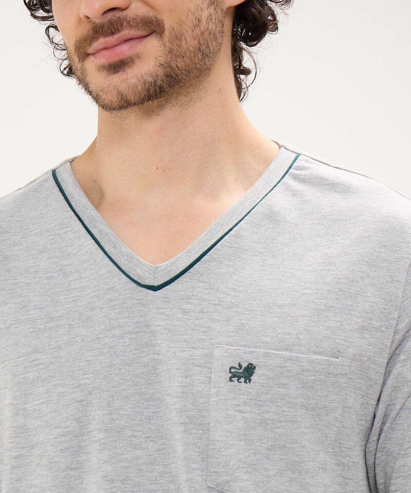 Pijama Manga Corta Camiseta Cuello V Con Vena A Tono Ypantalon Unicolor