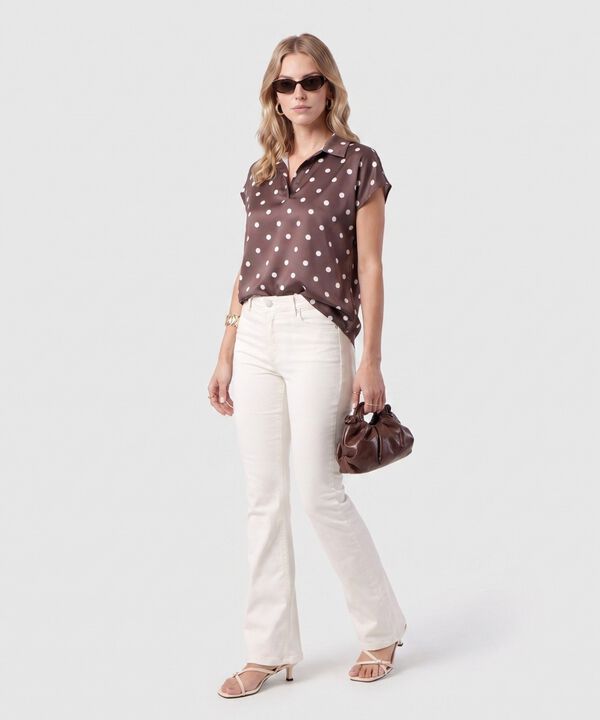 Blusa Cuello Camisero Manga Corta Mujer
