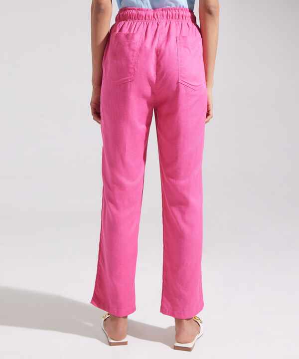 Pantalón Pretina Resortada  En Lino Unicolor