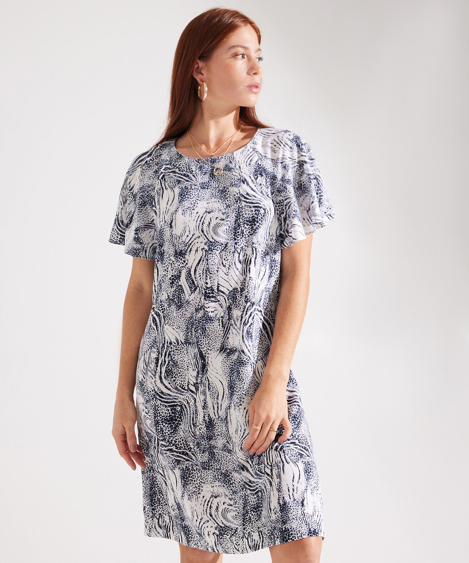 Vestido Estampado Con Escote Redondo