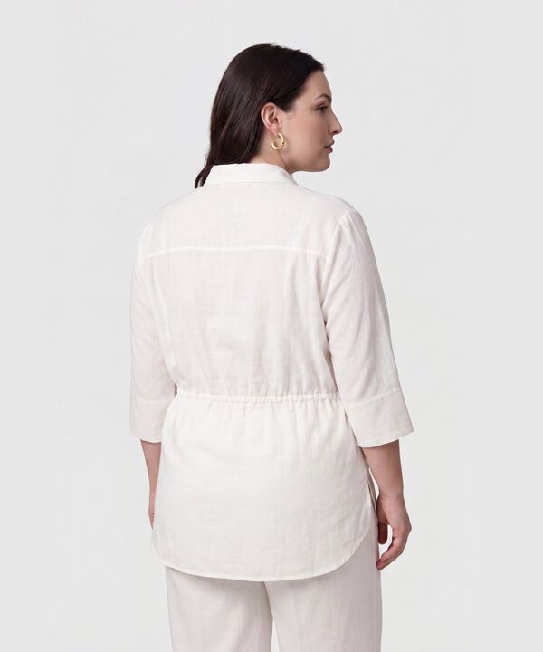 Camisa Unicolor Con Ajuste Cintura Para Mujer Curvy