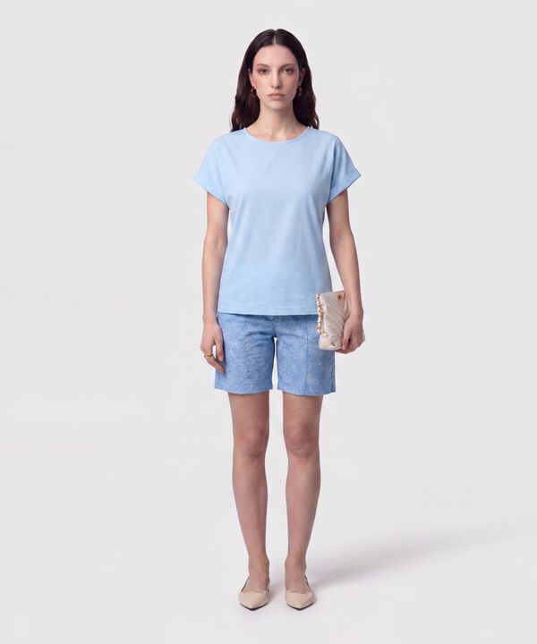 Blusa Manga Doblez Cuello Redondo Mujer