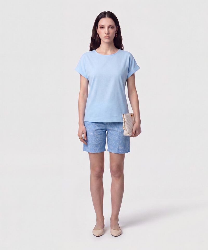 Blusa Manga Doblez Cuello Redondo Mujer