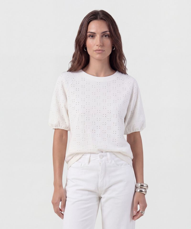 Camiseta Manga Globo Con Ojalillo Para Mujer