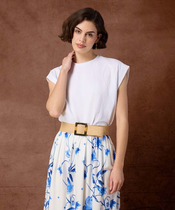 Camiseta Para Mujer Estampado Relieve Hombro Ca&iacute;do