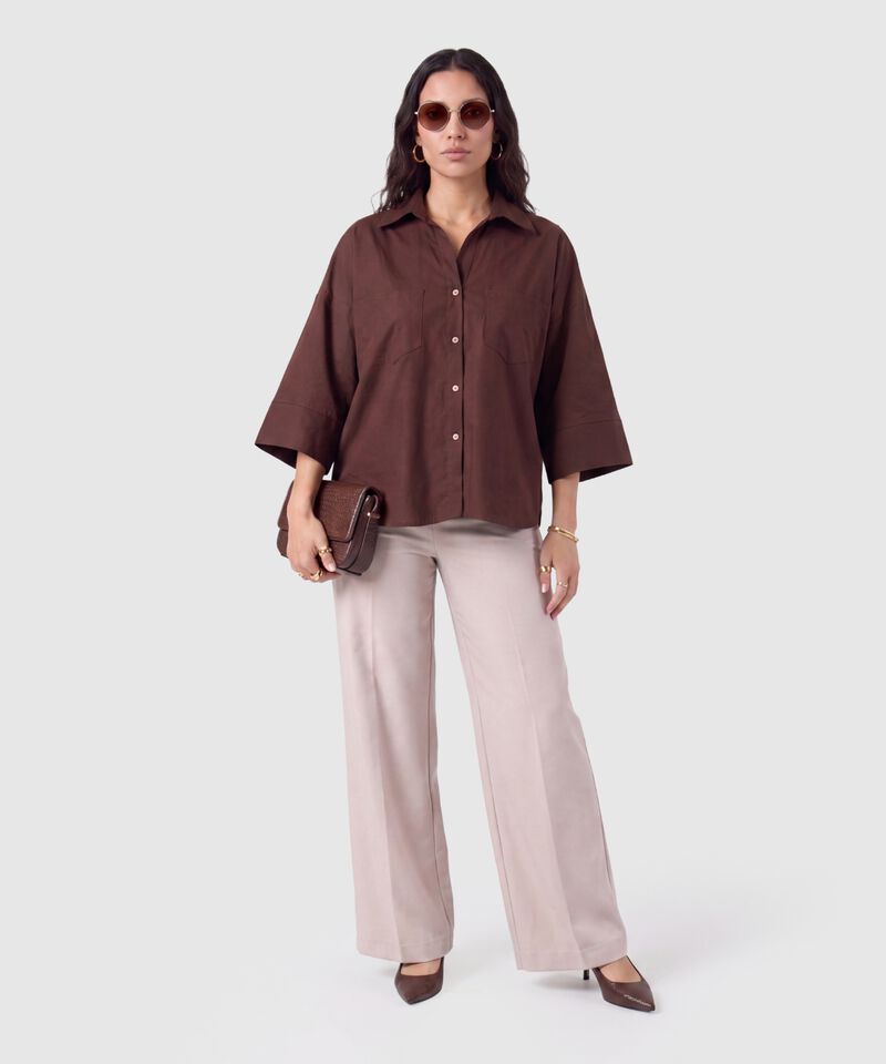 Camisa Mujer Manga 3/4 Unicolor con Bolsillos