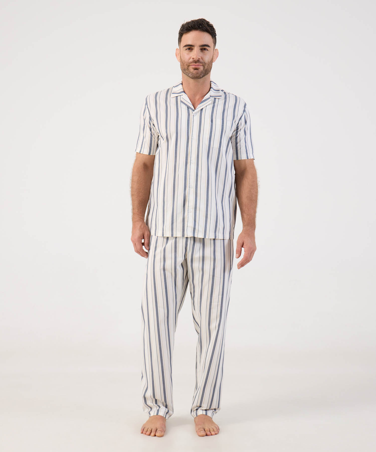Pijama A Rayas Con Bolsillo Para Hombre