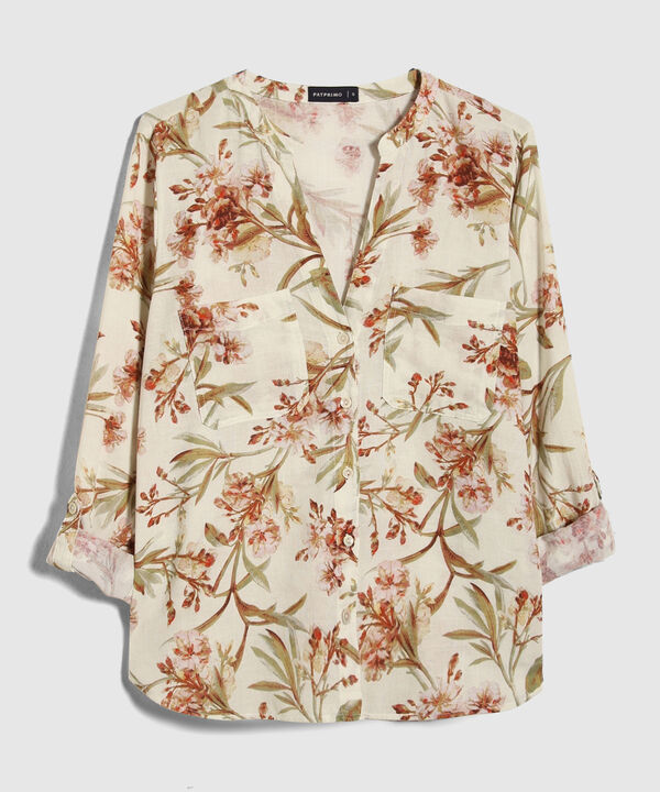 Blusa Manga Larga Estampada En Lino