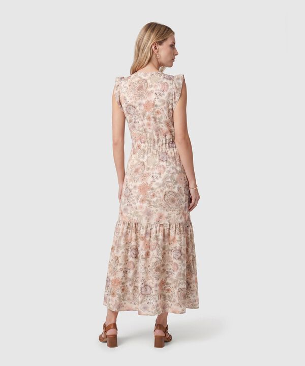 Vestido Largo Estampado Con Volantes Para Mujer