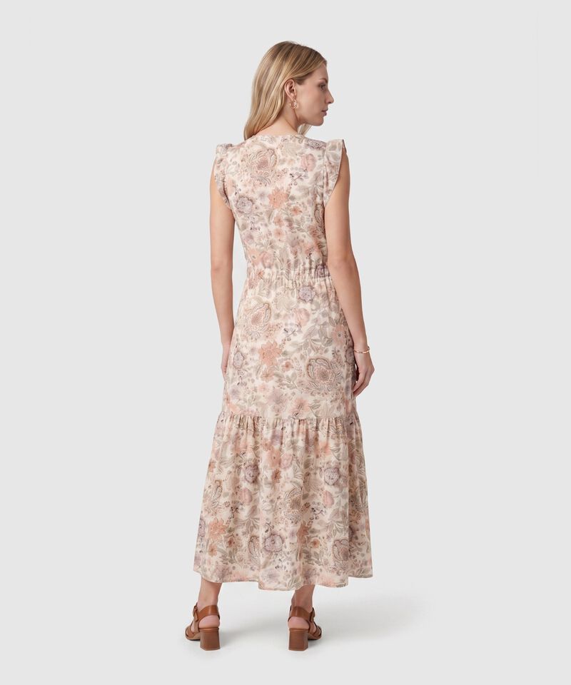 Vestido Largo Estampado Con Volantes Para Mujer